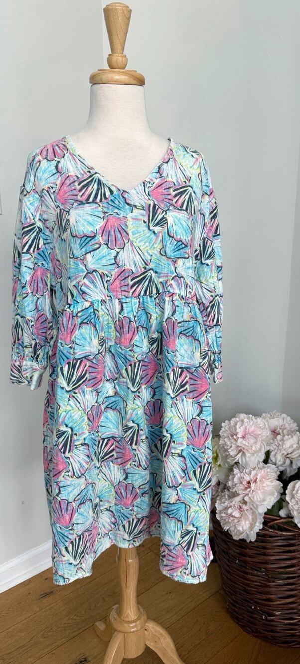 Simply Southern Linen Blend Shell Print Dress Small NWT Beach Coverup